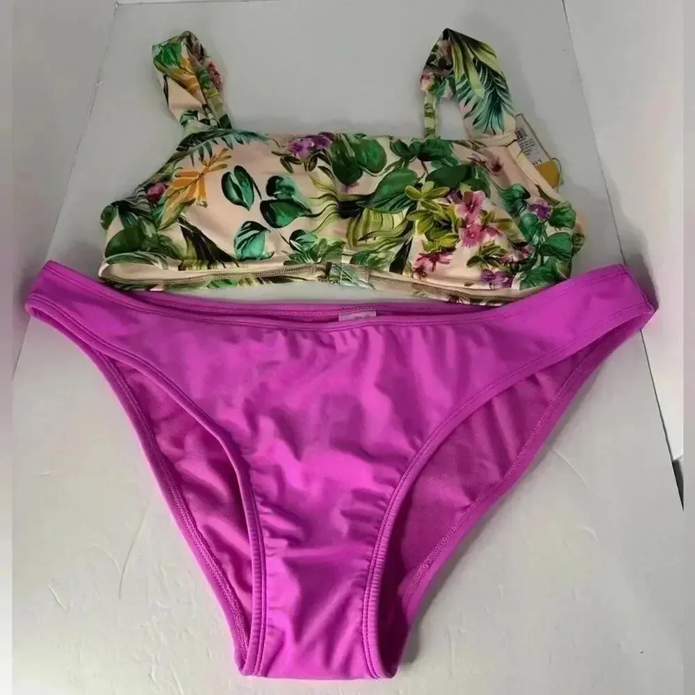 NWT floral Kona sol top L, purple wild fable bottom, XL,‎ Bikini